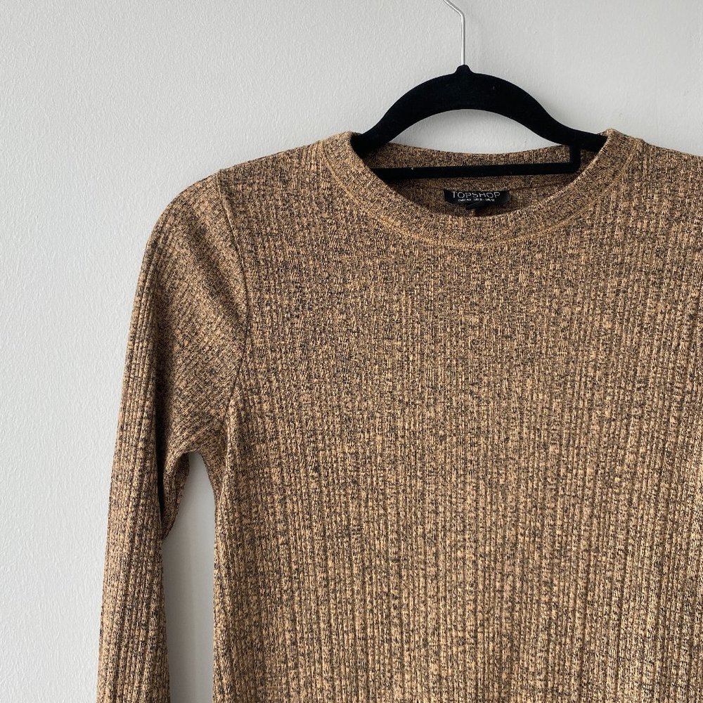 topshop long sleeve brown black dress